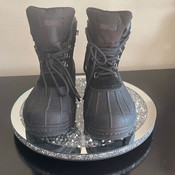 Totes Mike boots thermolite men’s winter snow black duck boots size 9M preowned - Picture 1 of 10